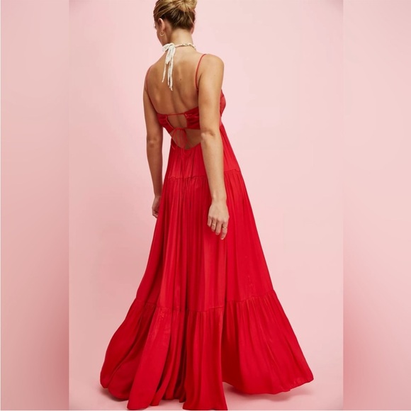 Free People Freya Silky Satin Romantic Evening Gown Tiered Maxi Dress - Picture 4 of 4